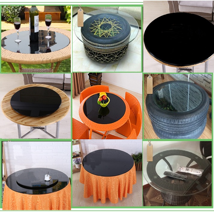 Black Tempered Glass Desktop Round Dining Table Countertop Black Glass Coffee Table Surface Custom-Made Round Glass Piece