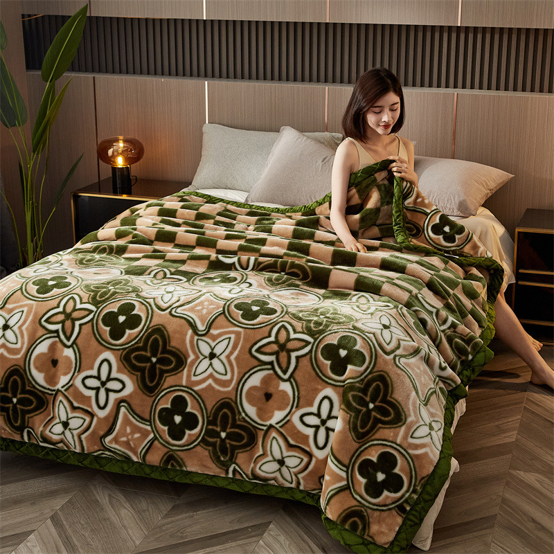 Cross-Border 2025 New Thickened Raschel Printed Blanket Bedding Cover Blanket