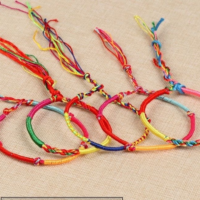 Dragon Boat Festival colorful leather rope bracelet anklet five-color wire diamond knot hand woven hand rope baby red rope