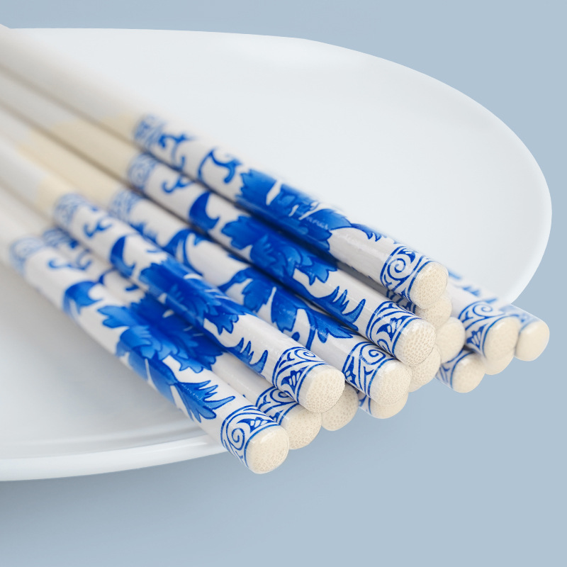 Wholesale Printed Blue and White Porcelain Bamboo Chopsticks Disposable Chopsticks Commercial Independent Packaging Hygienic and Convenient Factory Fast Food Restaurant
