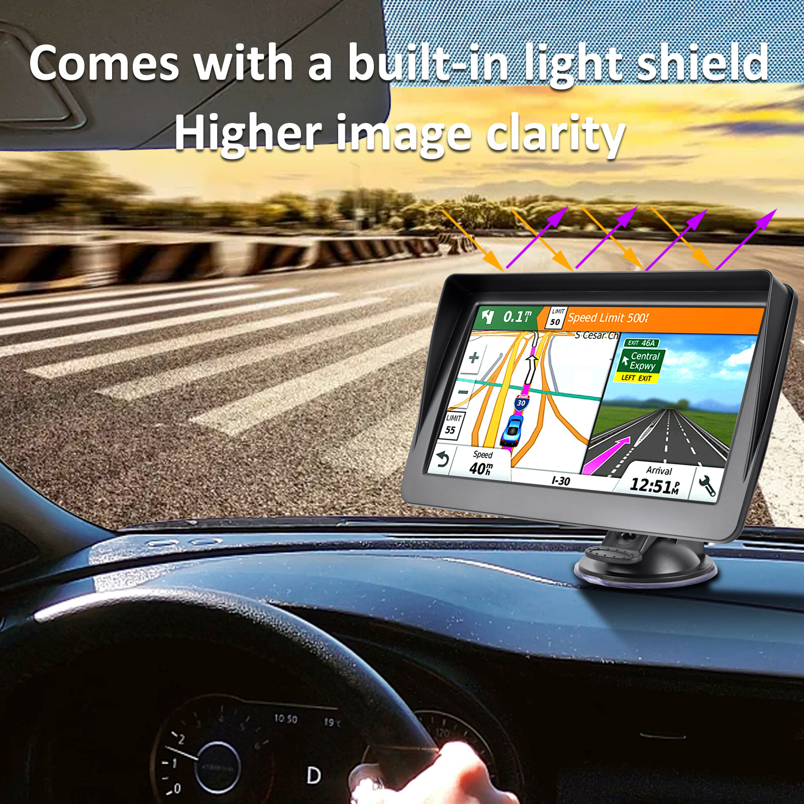 7inch Gps Navigator New Type-C Socket with Sunshade Mold Hd Display Car Supplies