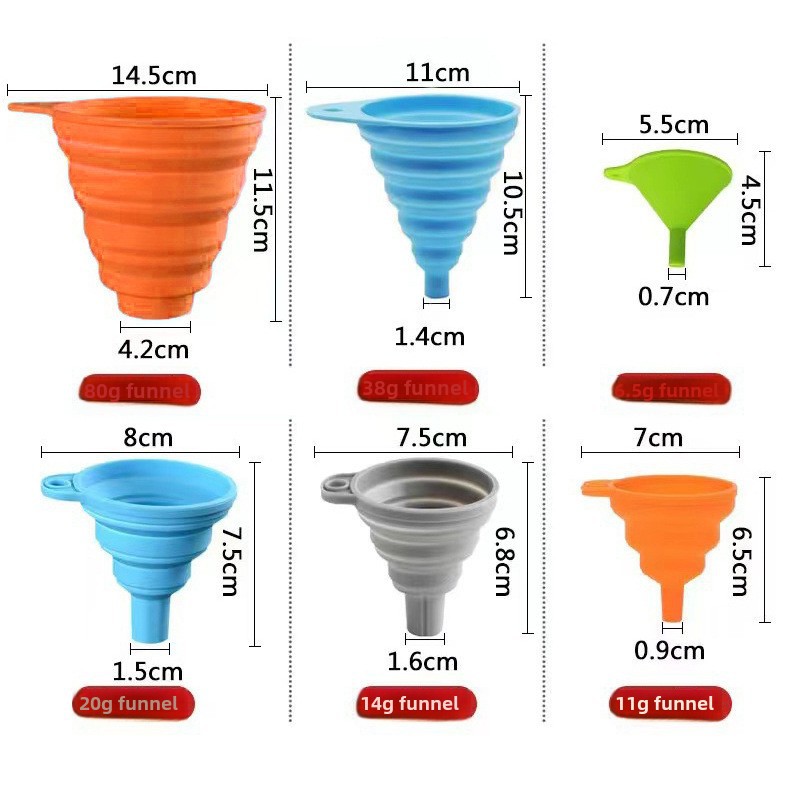 Food grade silicone funnel portable telescopic foldable liquid leakage oil and wine leakage 11g 14g multi-caliber funnel