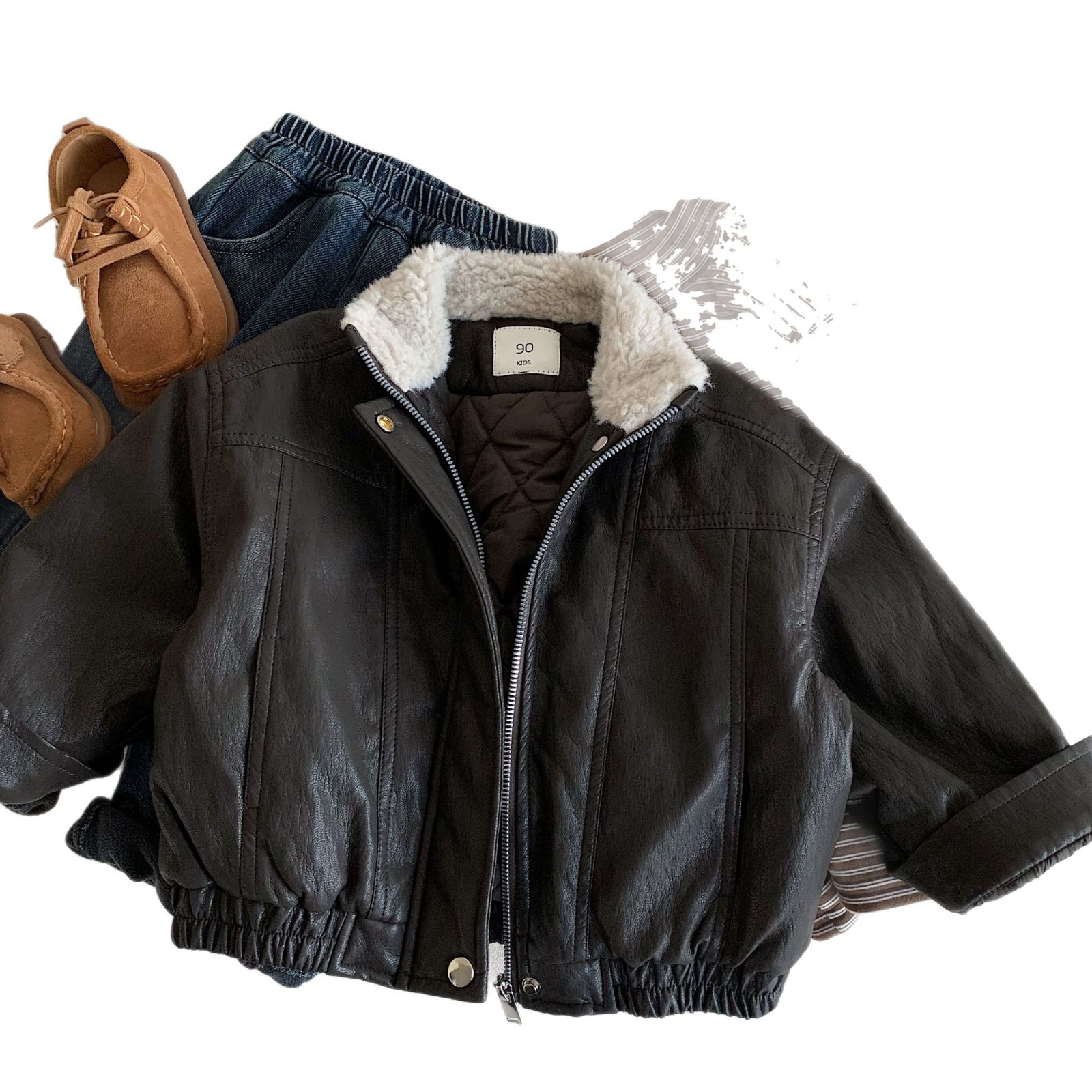 Bangcheng Children's Thickened Leather Jacket 2025 Winter New Style Boys and Girls Stylish Padded Coat Huzhou Zhili Children's Clothing Wholesale