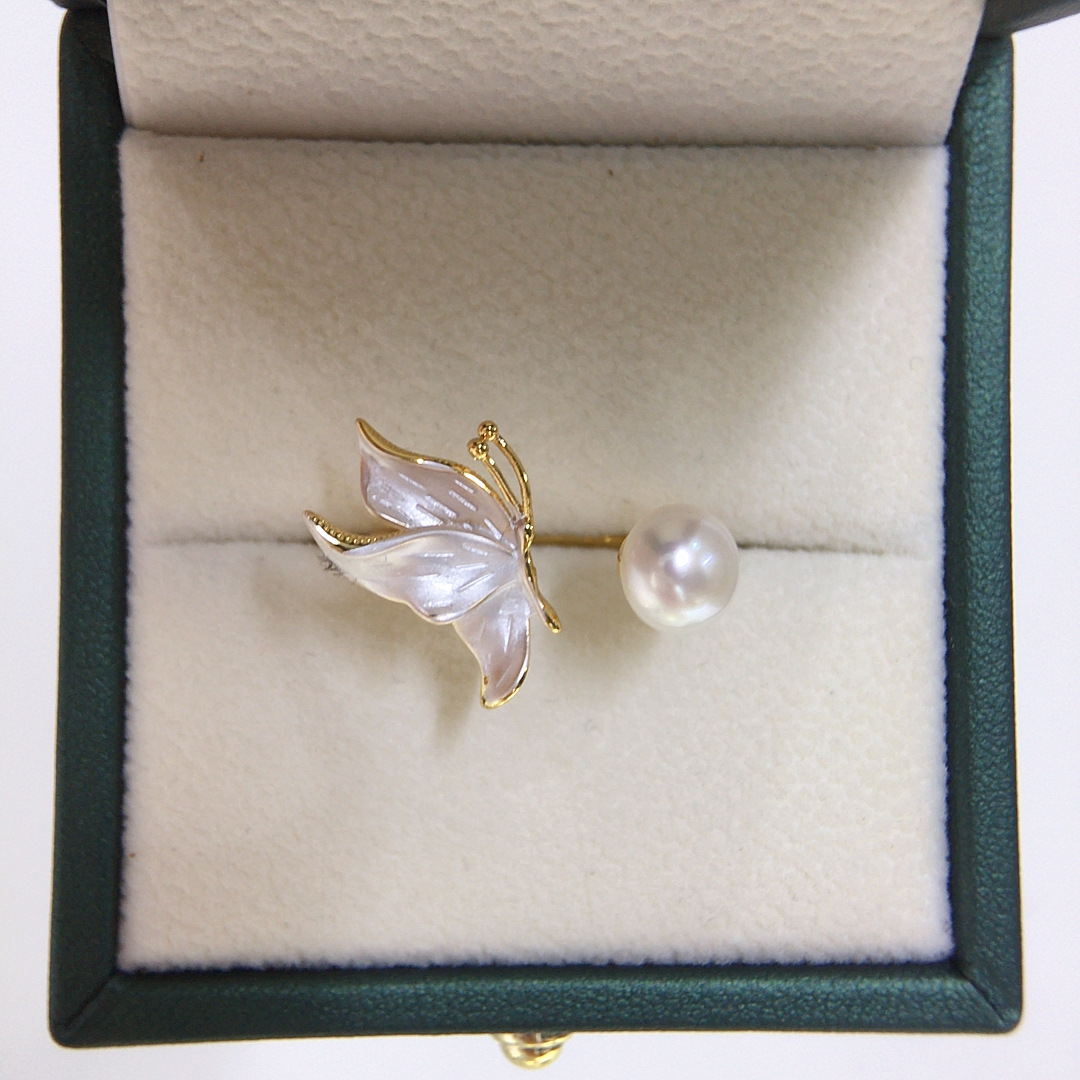 Zhuji Natural Freshwater Pearl suit Women's Frosted Butterfly Pearl Earrings 18K Gold Color Preservation Jewelry Wholesale