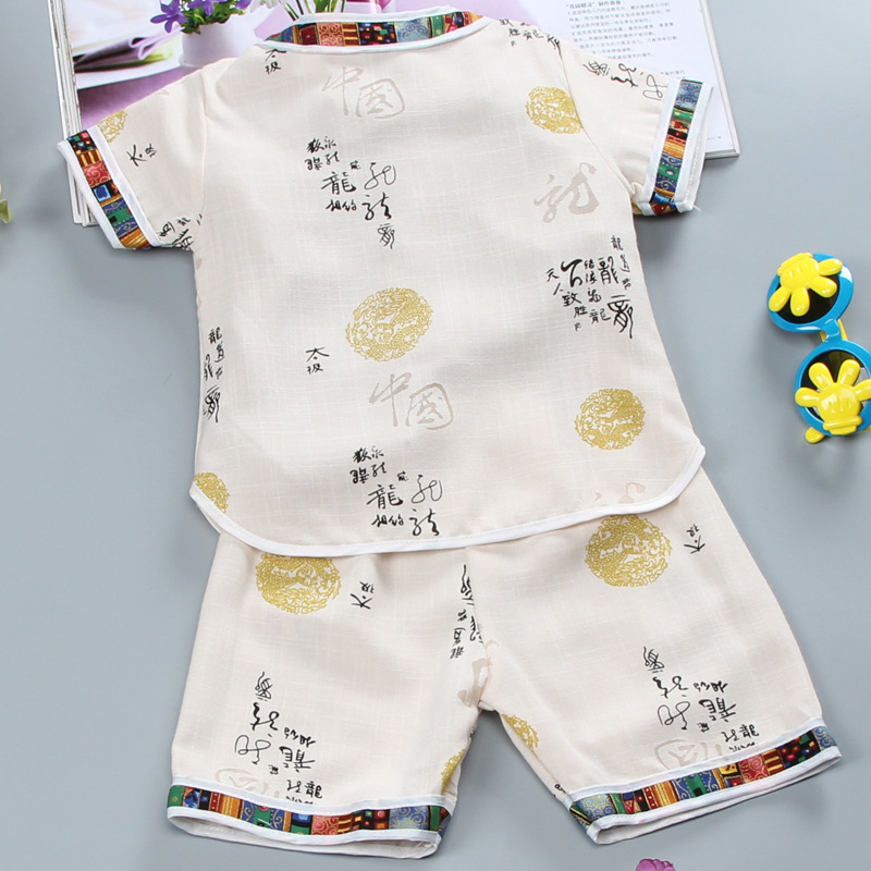 Children's Suit Boy's Tang Suit Costume Baby's Short-sleeved Tang Suit Kung Fu Suit Chinese Suit Cotton and Linen Grab One-year-old Dress