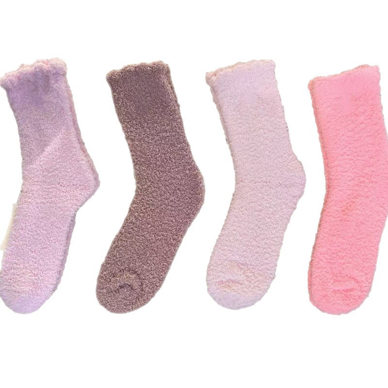 15-Color Candy-Colored Coral Fleece Women's Socks, Non-Shedding, Thickened, Warm Socks, Cross-Border Style, Plus Size Home Socks Wholesale