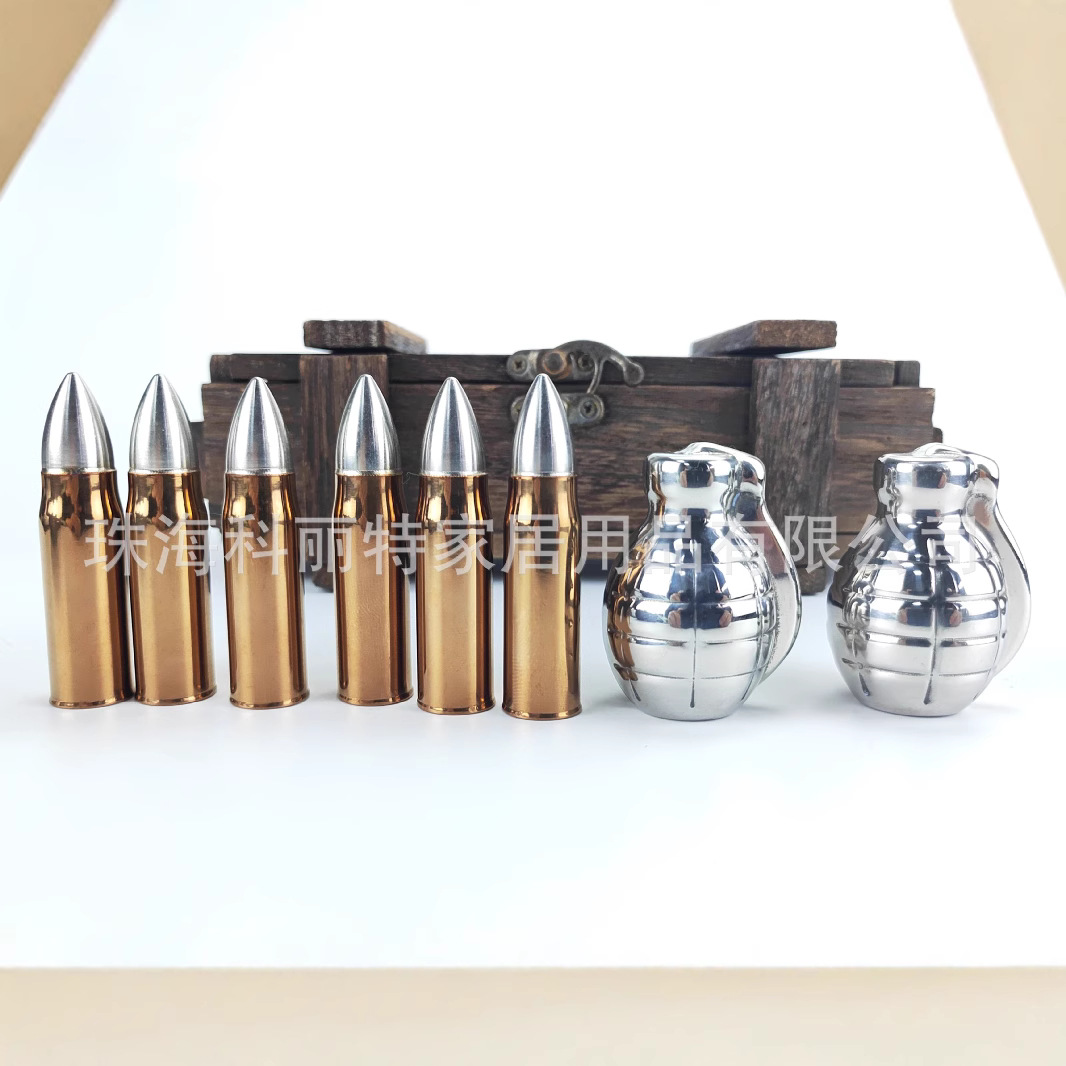 Factory Direct Sales Bullet-Shaped Ice Cubes Gold and Silver Two-Color Stainless Steel Red Wine Whiskey Cooling Ice Cubes
