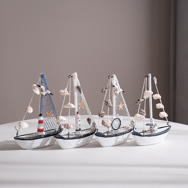 Shell Decoration Smooth Sailing Sailboat Ornaments Mediterranean Wooden Model Graduation Season Set Sail Birthday Gift