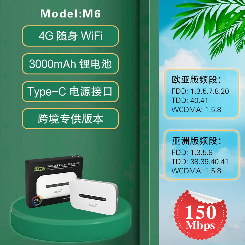 4G portable wifi modem wireless router Pocket router convenient card router Eurasian M6
