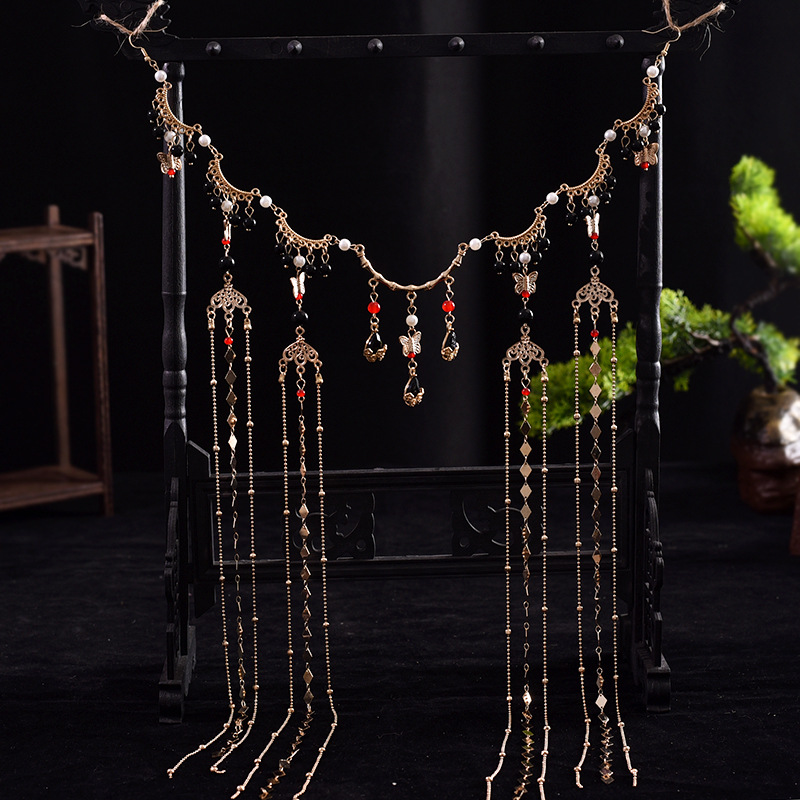 Antique new Bohemian headdress dance eyebrow chain net red rhinestone forehead photo silver exotic headdress