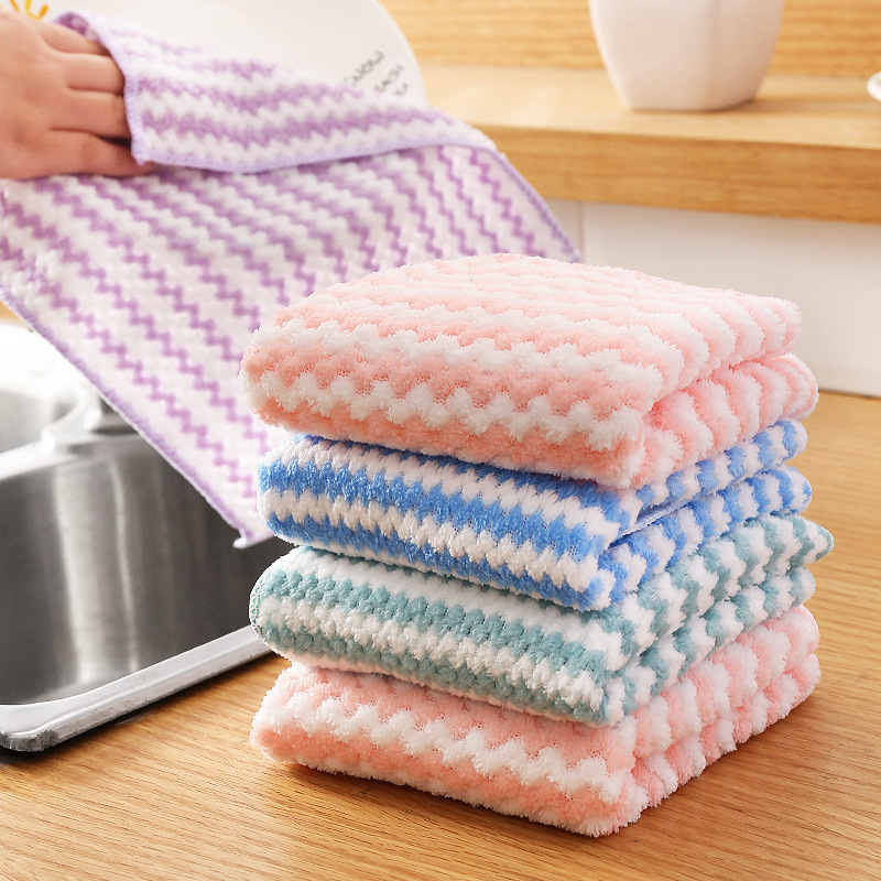 Cationic Thickened Coral Fleece Absorbent Water Ripple Dish Washing Towel Kitchen Fiber Oil-free Household Scouring Material