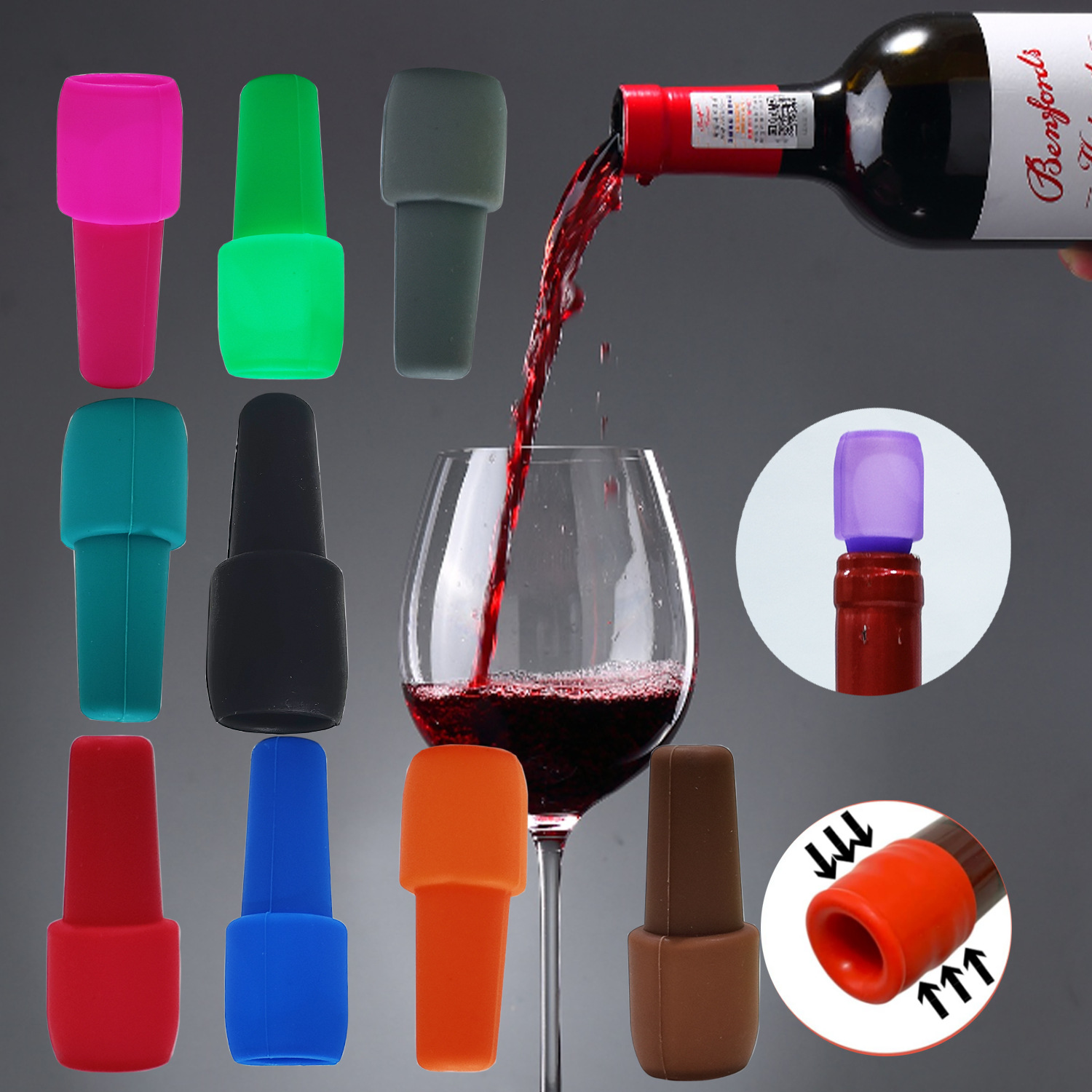 Двойная герметичная силиконовая пробка для вина, переворачиваемая пробка для шампанского и пива, противоизносная цветная силиконовая пробка для бутылок с алкоголем