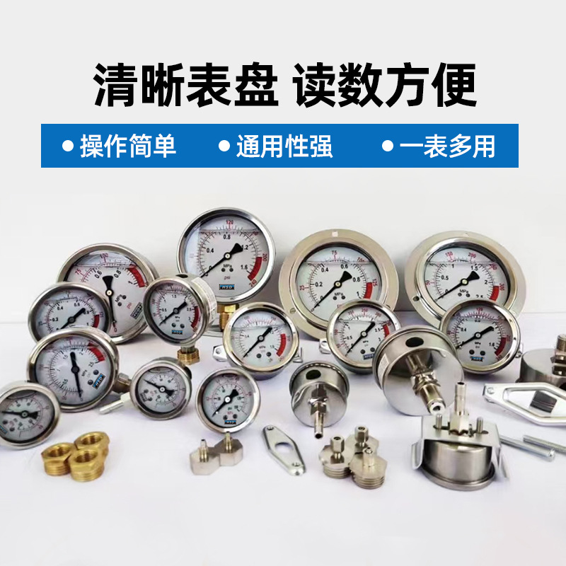 Shock-Resistant Pressure Gauge Y40Y60Y100 Standard Thread Quick-Plug Axial Radial Water Pressure Anti-Pressure Liquid High Precision
