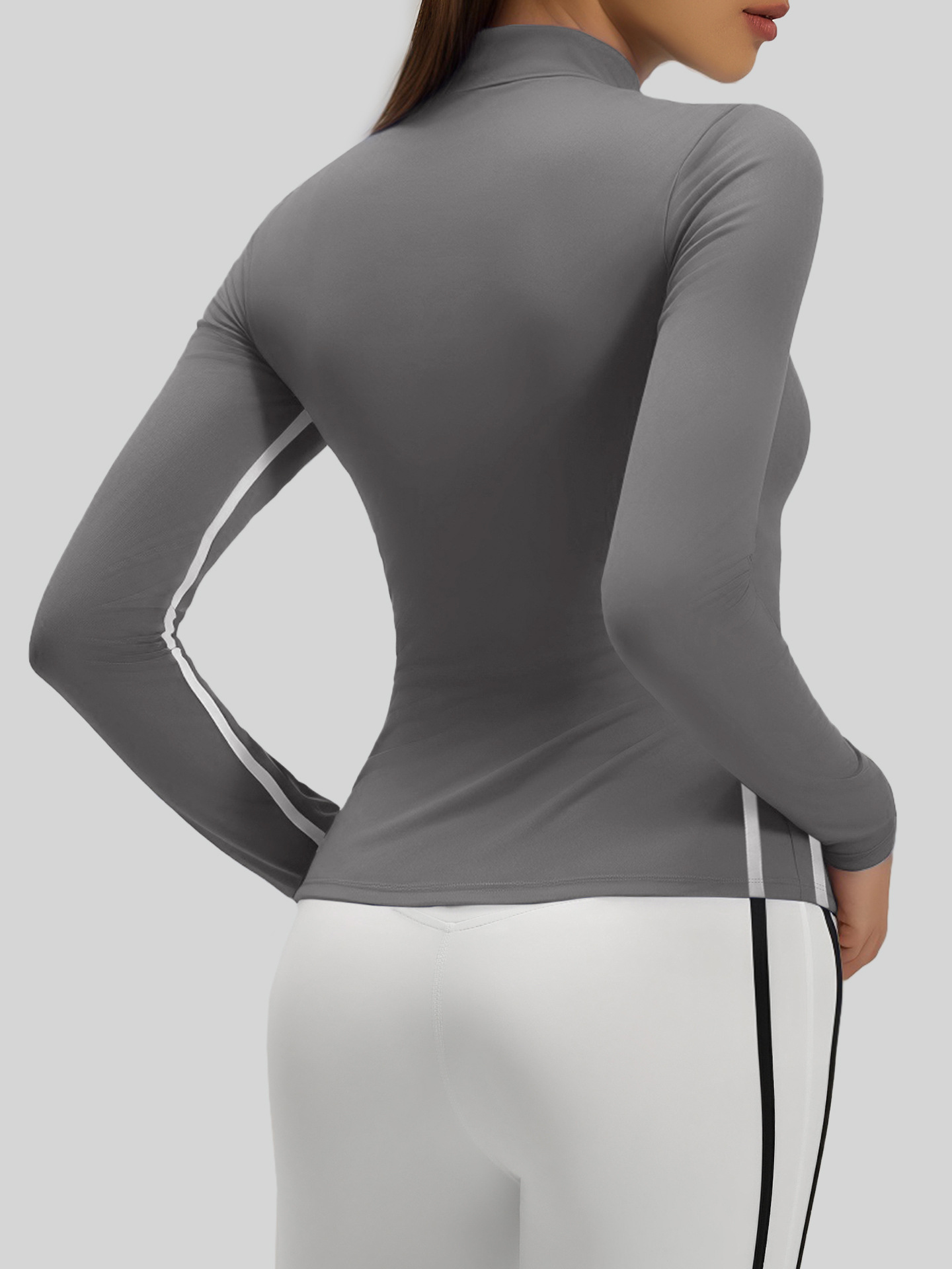 Juyitang's New Linear Sports Jacket Stand-Up Collar Slimming Look Running Fitness Yoga Wear Long-Sleeved Top for Women