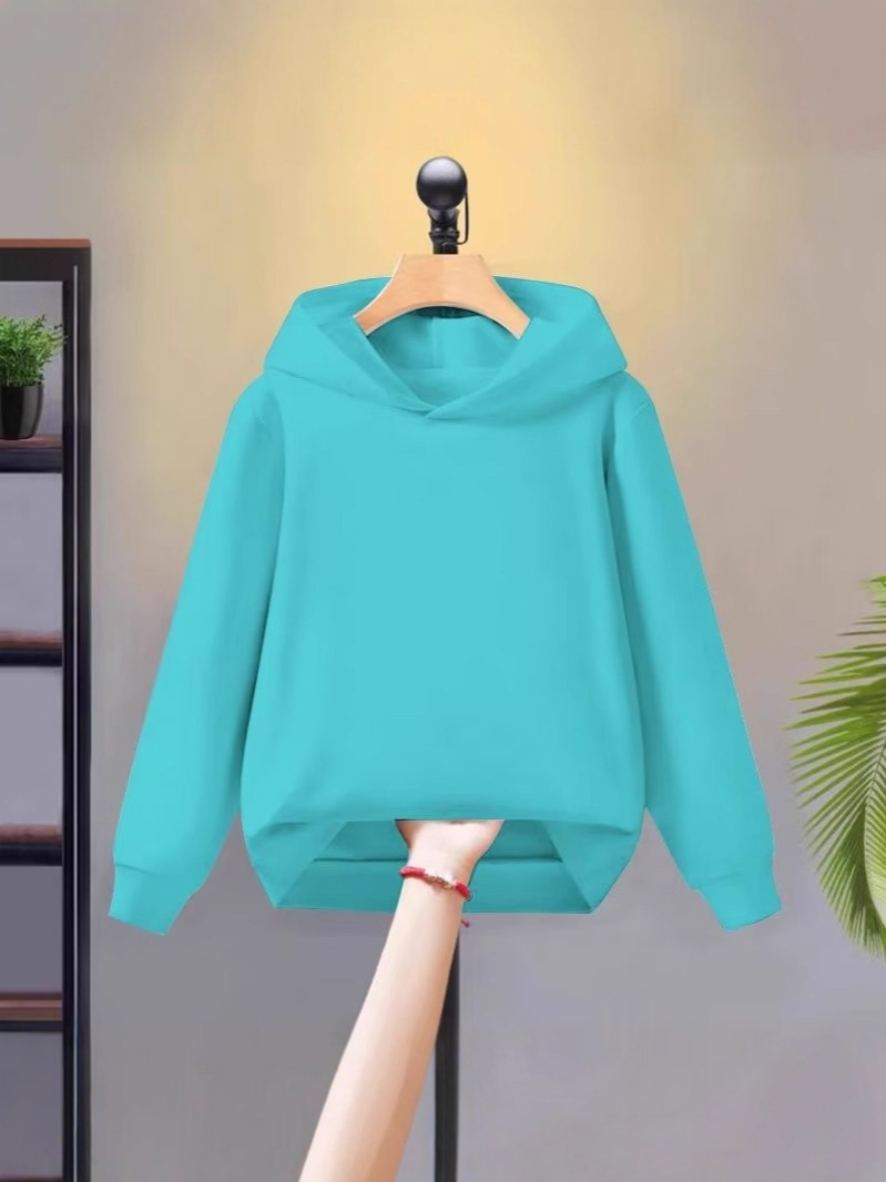 Boys and Girls Sports Loose Outer Tops Spring and Autum Thin Medium and Large Kidsren Pure Color Blank Hooded Sweatshirt