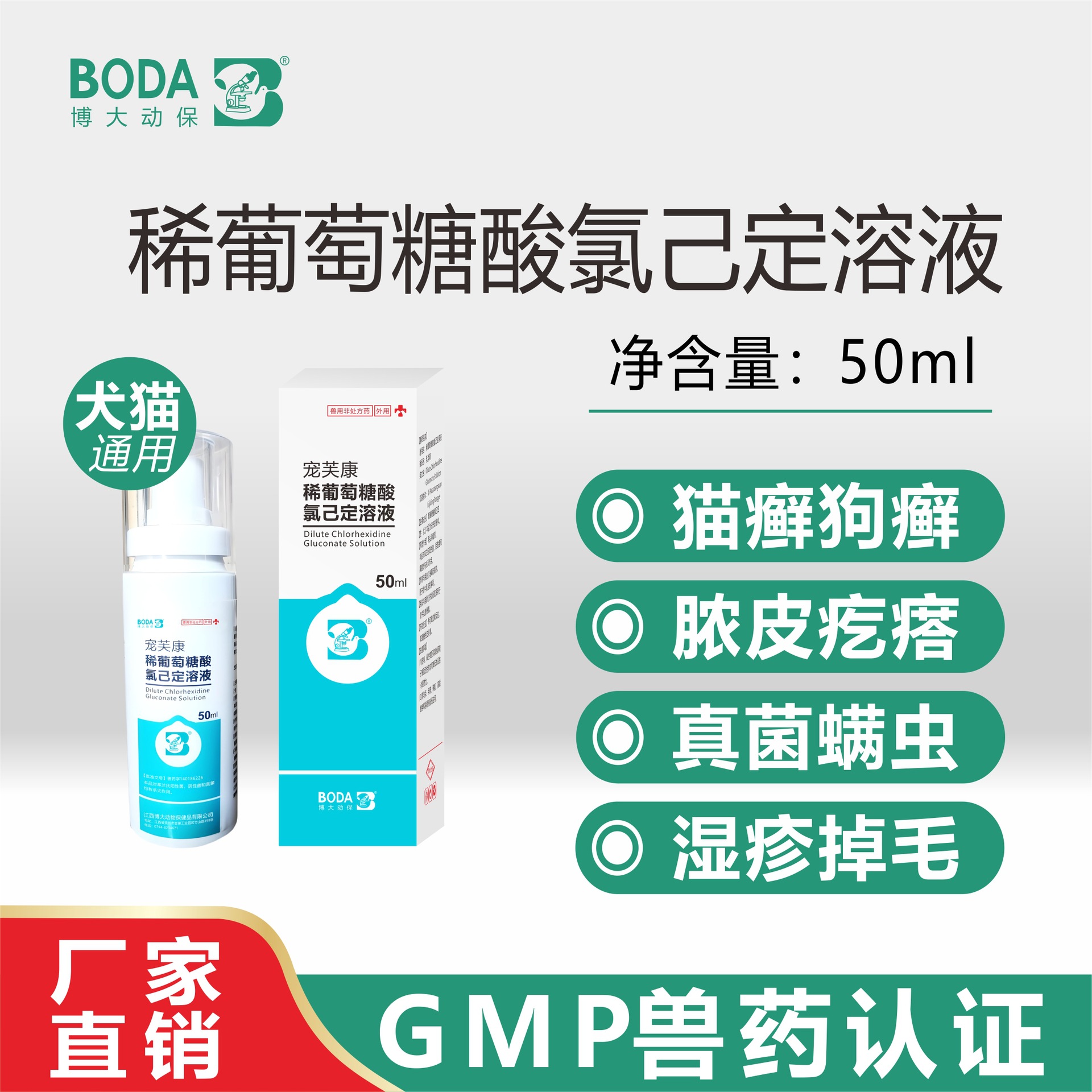 Раствор хлоргексидина для кошек и собак, для лечения грибковых инфекций и дезинфекции кожи