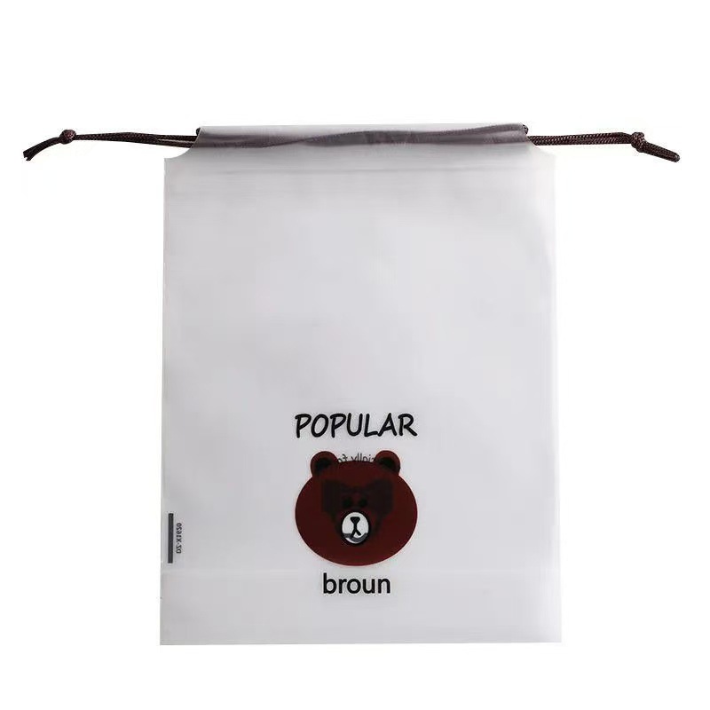 Frosted Bear Drawstring Bag for Clothes and Shoes, Dustproof Drawstring Packaging Bag for Socks and Underwear, Travel Storage Bag