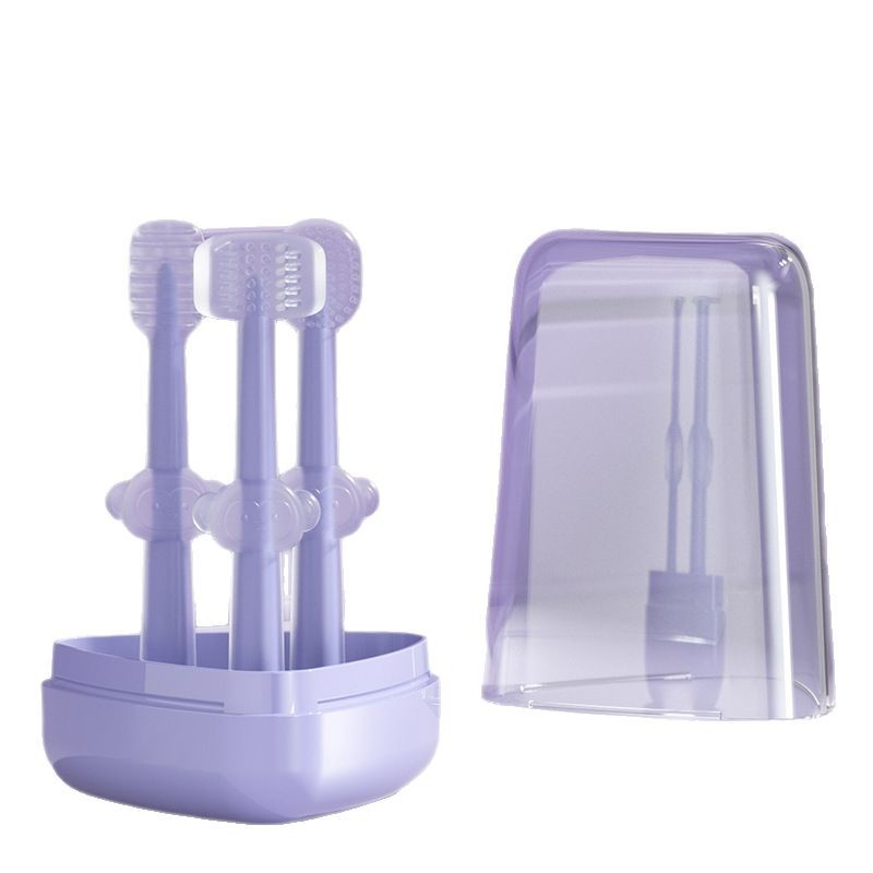 Children's Toothbrush, Baby's Deciduous Teeth, Silicone Toothbrush, Newborn Tongue Brush, Oral Cleaning Three-Piece Set with Mouthwash Cup