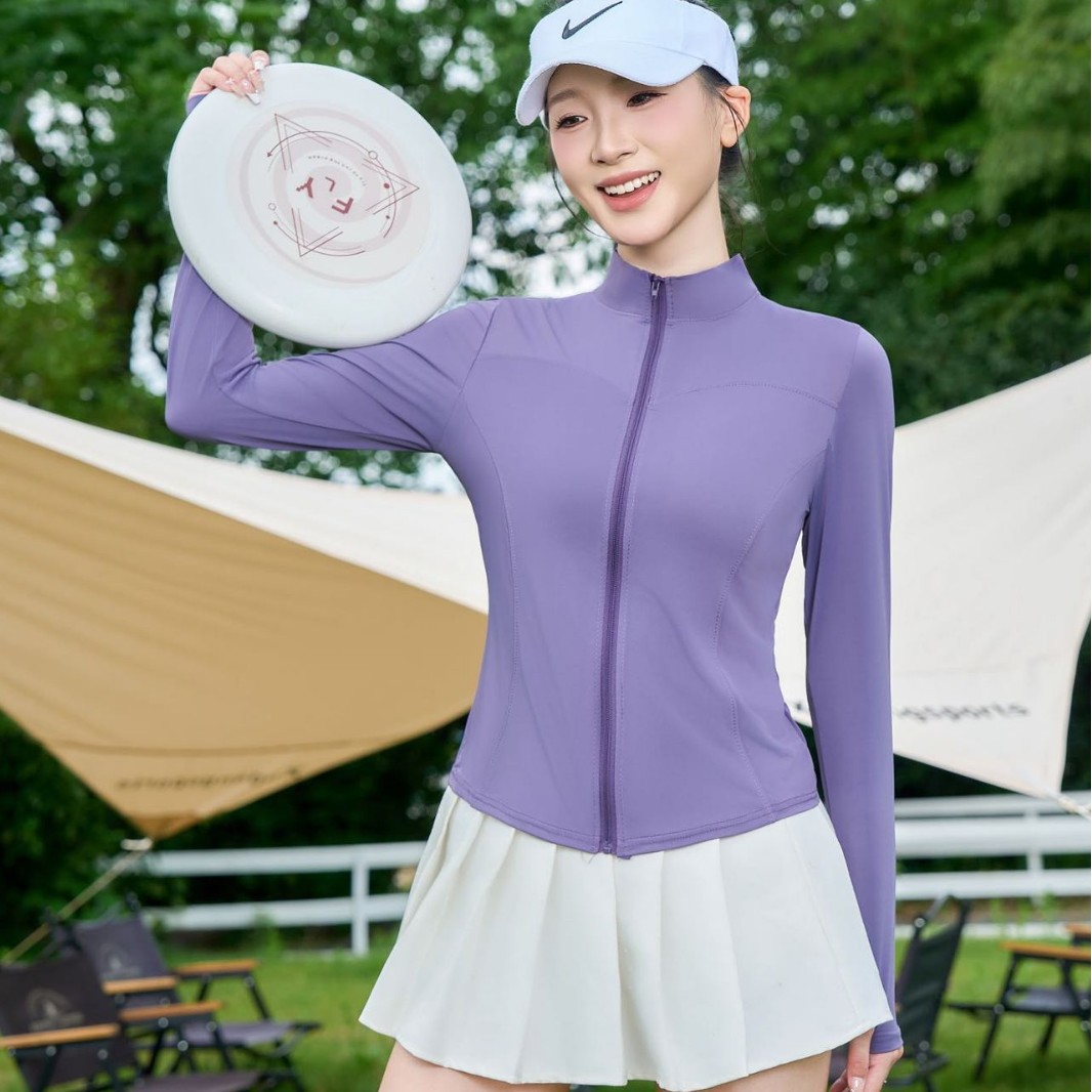 Vertical Collar Yoga Sunscreen Clothing Summer plus size Women's Coat Anti-ultraviolet White Tower Casual Breathable Slim-Fit Version