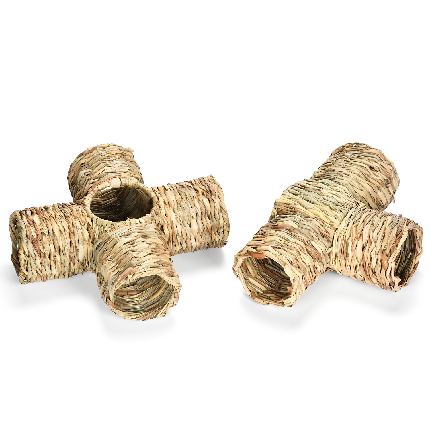 New Straw Weaving Exotic Pet Four-Way Hiding Pipe Hamster Golden Bear Rabbit Chinchilla Molar Landscaping Toy Nest