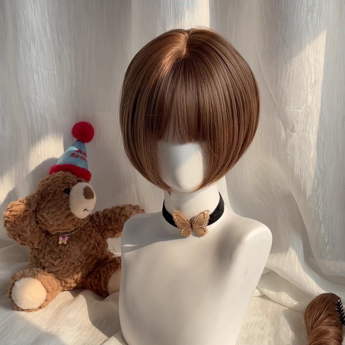 [Honey Pudding] Wig for Women with Tiger Mouth Clip, Roman Curly Ponytail, Elegant Retro Lolita Wig, Full Headgear