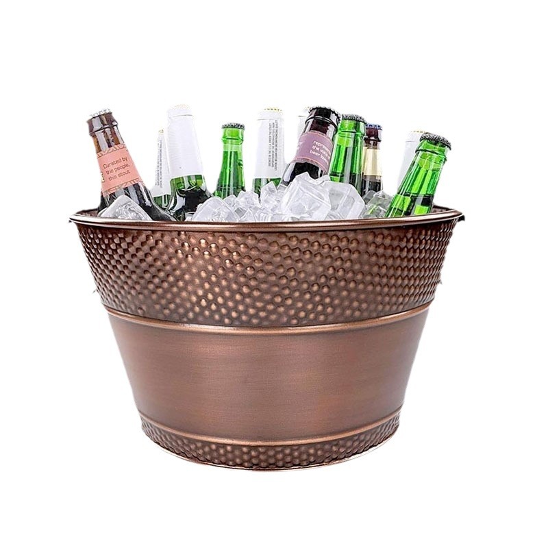 Double-Eared Round Ice Bucket Galvanized Iron Pitted Ice Bucket Bar Ktv Metal Ice Bucket High-End Champagne Beer Ice Bucket