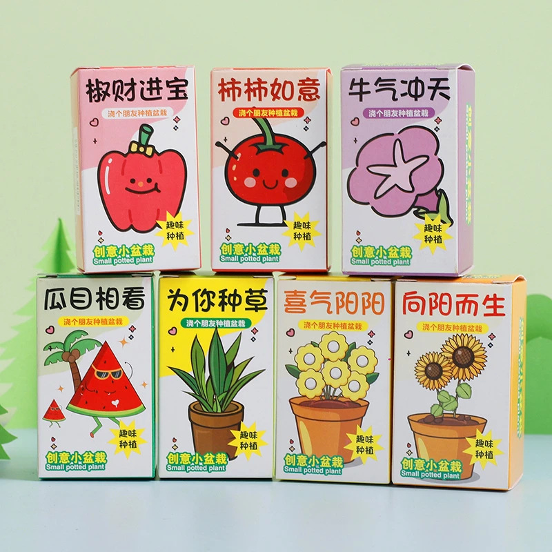 cartoon planting blind box potted office indoor flower seed flower grower plant growth observation diy experiment gift