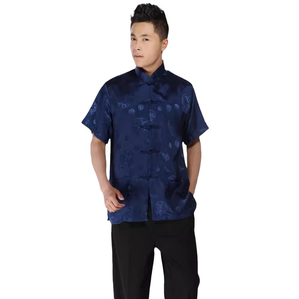Summer Men's Men's Tuanlong Business Casual Short-sleeved Tang Suit Silk Traditional Culture Clothes Tang Suit