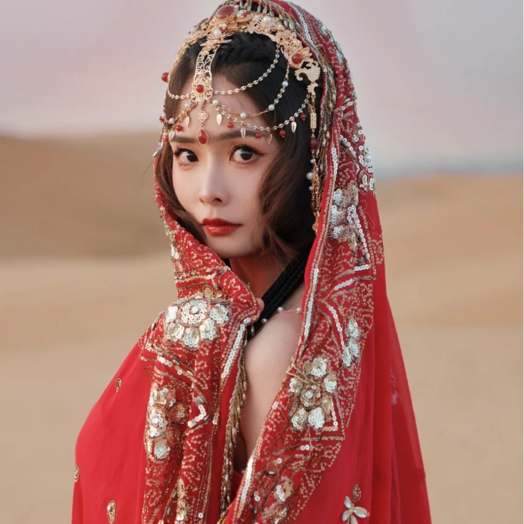 Древнее королевство принцесса диадема танцовщицы западного региона инопланетный стиль антикварный стиль кисть цветок головной убор подвеска для бровей аксессуары для волос путешествия битва диадема