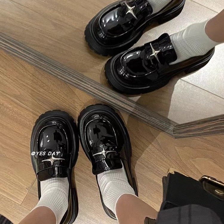 British Small Leather Shoes for Women 2025 New Thick-Soled Platform Black Shiny Leather Versatile Skirt Jk Slip-On Loafers