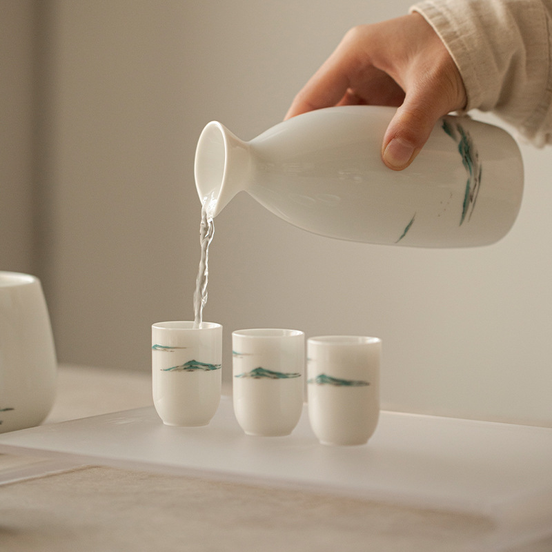 Qianli Jiangshan Wine Warmer Household Chinese-style Wine Glass Wine Jug Liquor Yellow Wine Sake Heating Perm Wine Ceramic Wine Utensils