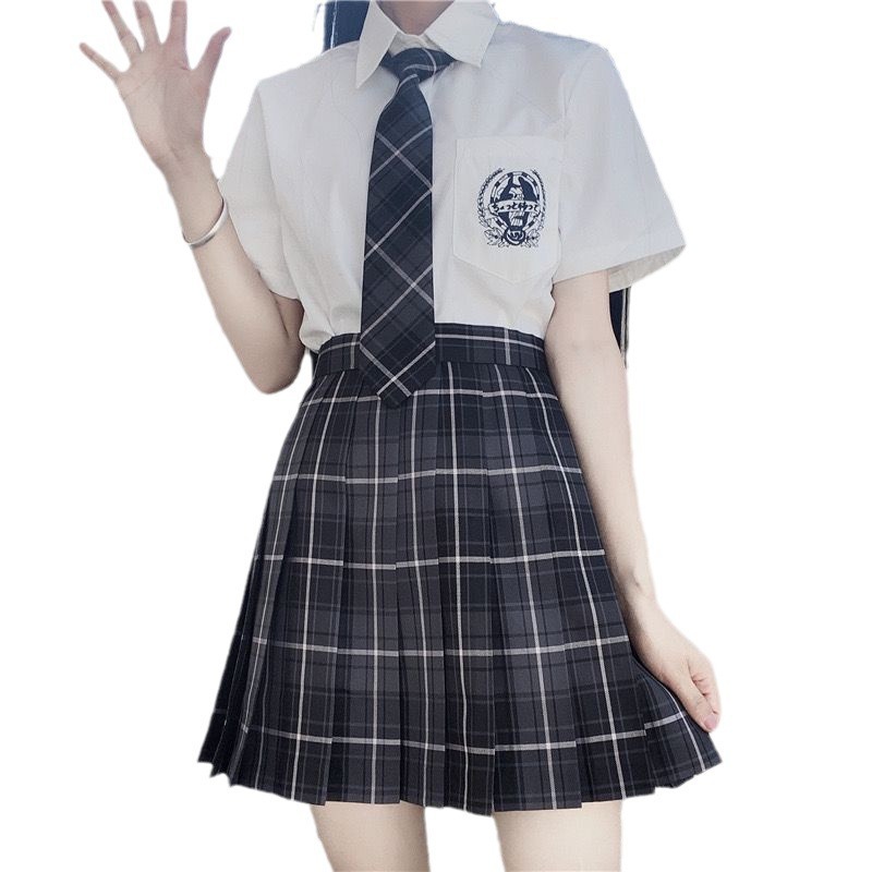 2024 New Japanese Style Jk Uniform Plaid Skirt Women's Short-Sleeve Set Pleated Skirt Student Jk School Uniform Wholesale