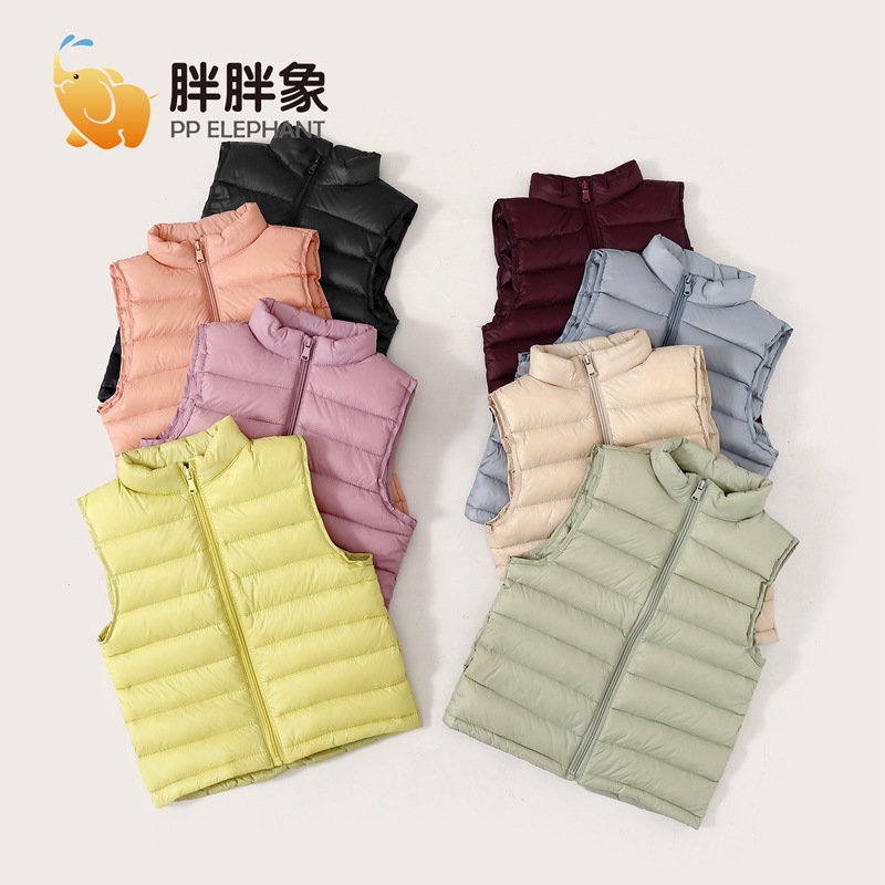 Мальчики, девочки, маленькая, средняя и большая детская одежда, легкий жилет для детей, стойкий воротник, однотонная теплая куртка, жилет