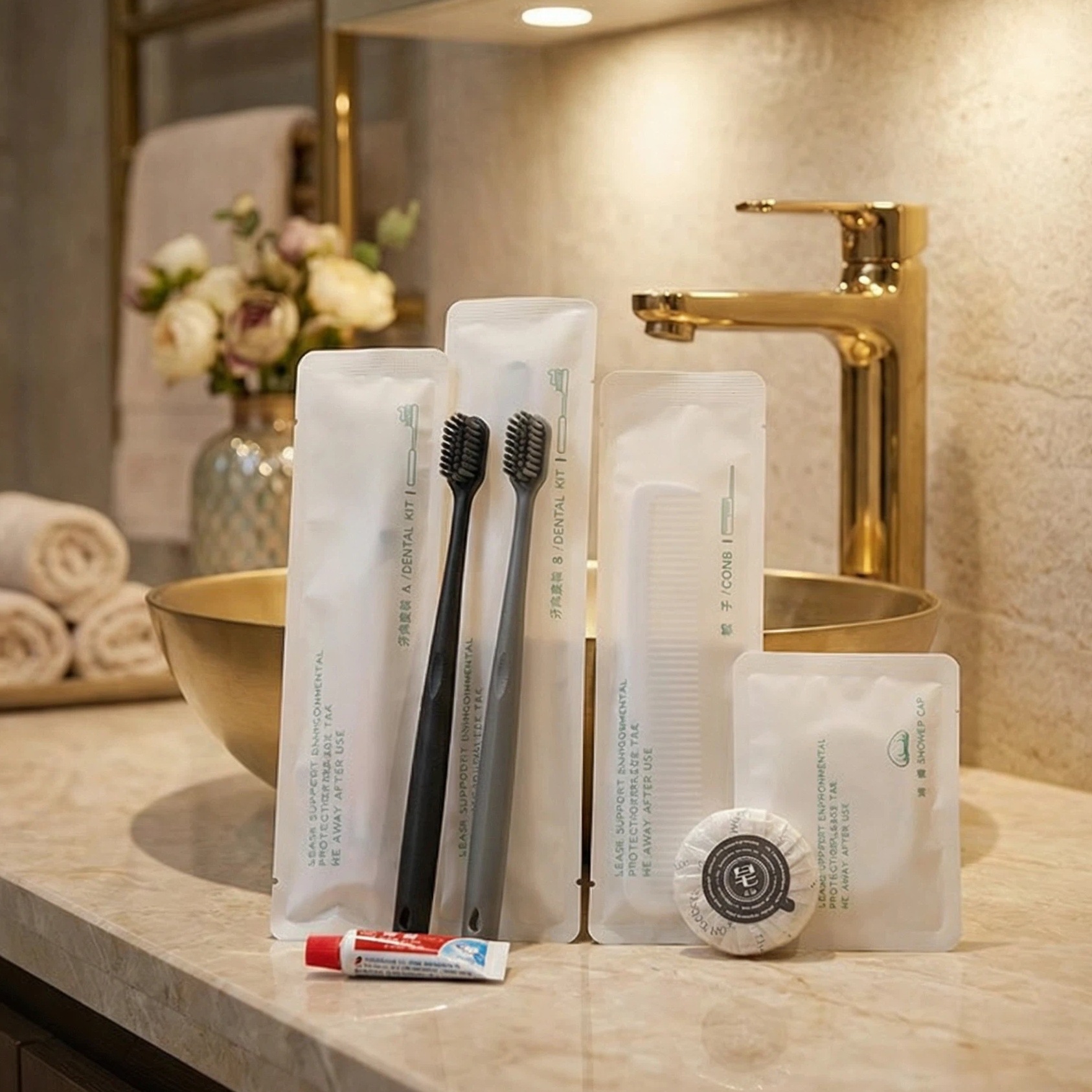 Hotel and B&B Disposable Toothbrushes, Travel High-End Hotel Disposable Toiletries Set, Wide-Head Soft-Bristle Toothbrush