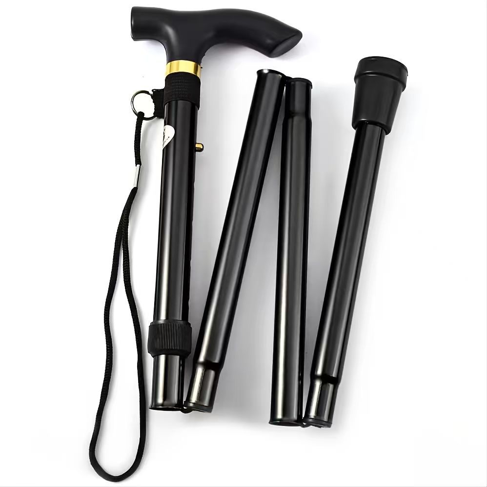 Outdoor Aluminum Alloy Climbing Cane, Telescopic Foldableing Anti-Slip Cane, Elderly Reinforced Adjustable 5-Section Crutches