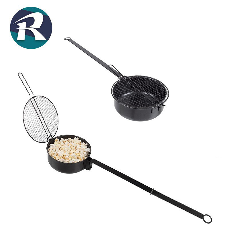Портативная посуда для кемпинга, кастрюля для попкорна с удлиненной ручкой и сетчатой крышкой, антипригарная для супа, рагу и выпечки