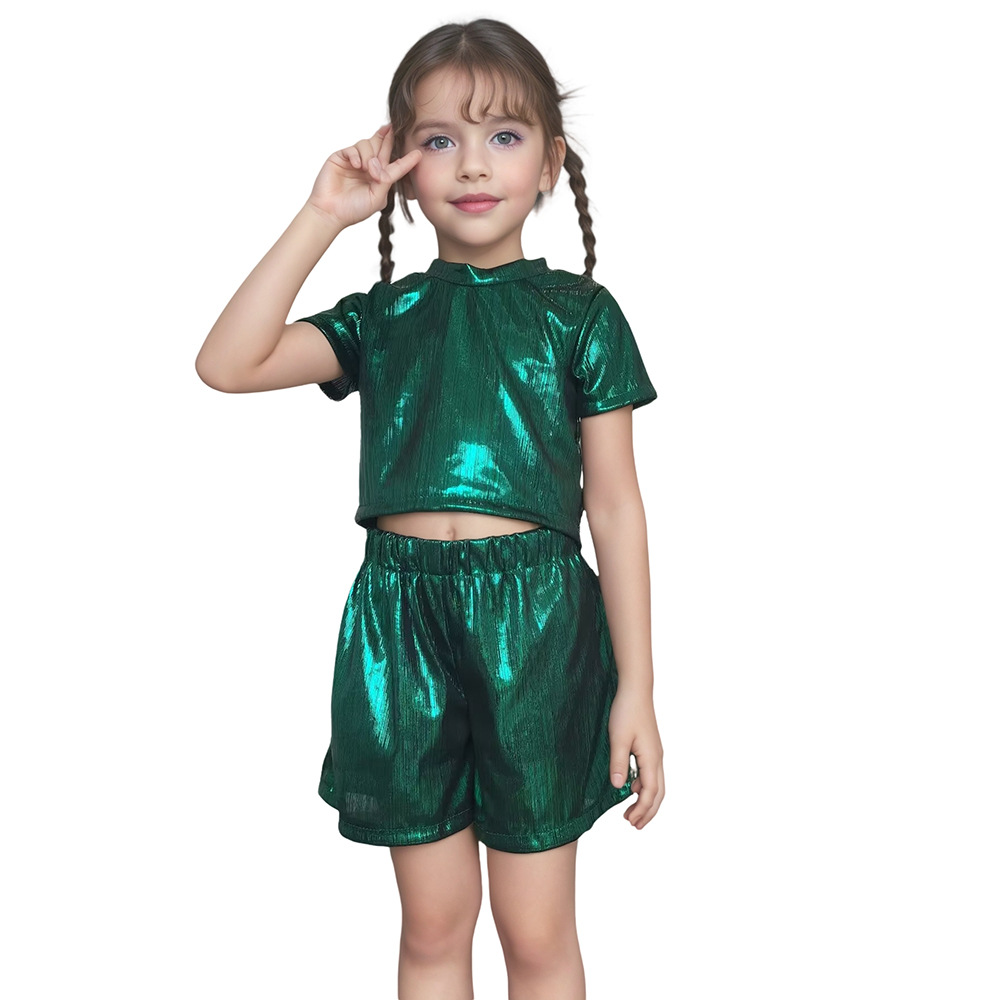 Unisex All-match Striped Men's and Women's New Children's and Elderly's Dancing Suit Hip-hop Sequins Laser Loose Short-sleeved T-shirt Street