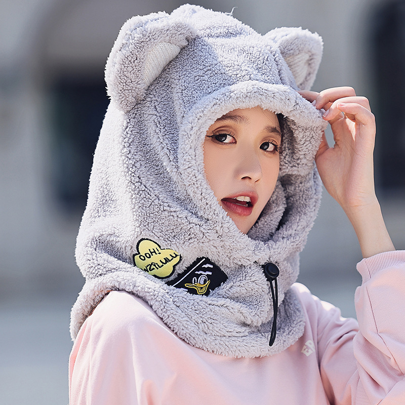 Winter Warm Series Cute Bear Hat Mask All-in-One Women's Ear Protector Cycling Warm Ski Helmet plush Hat