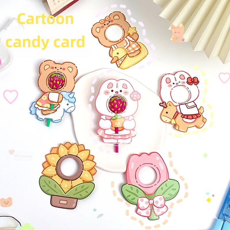 Christmas Cute Ins-Style Cartoon Pattern Children's Lollipop Decoration Paper Card Creative DIY Decoration Card Insert Card