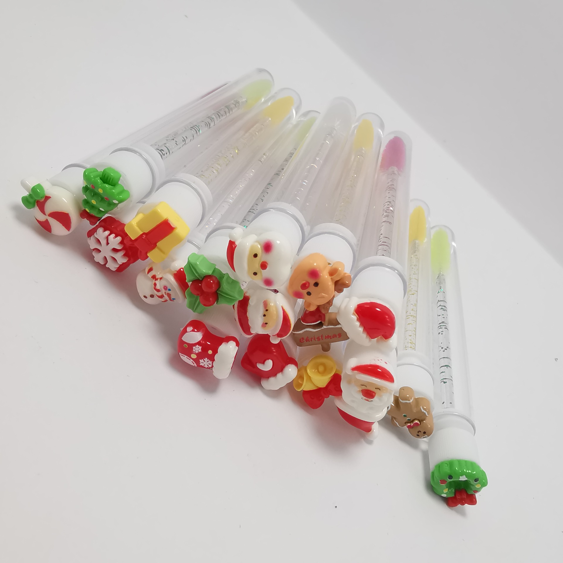2024 Christmas Halloween Cartoon Test Tube Eyelash Brush Crystal Insert Transparent Tube Disposable Eyelash Brush
