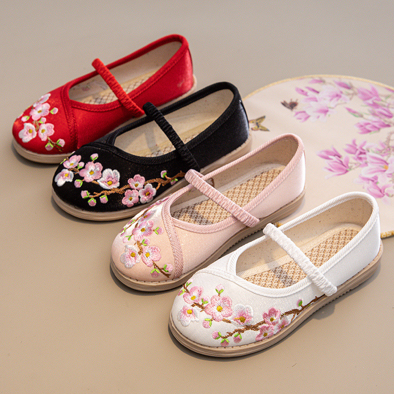 Girls' Hanfu shoes ancient costume children's embroidered shoes ancient style old Beijing handmade cloth shoes little Princess cheongsam Tang suit shoes