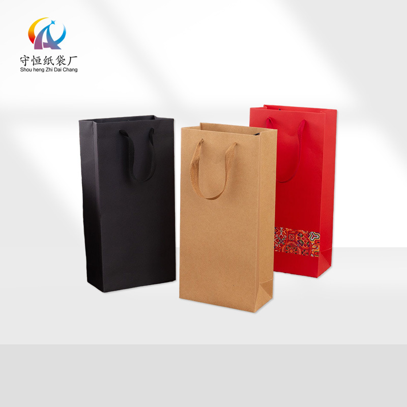 Black Wine Bag, Fashionable Single and Double Thickened Gift Tote Bag Packaging Bag, Souvenir Wine Bag Wholesale