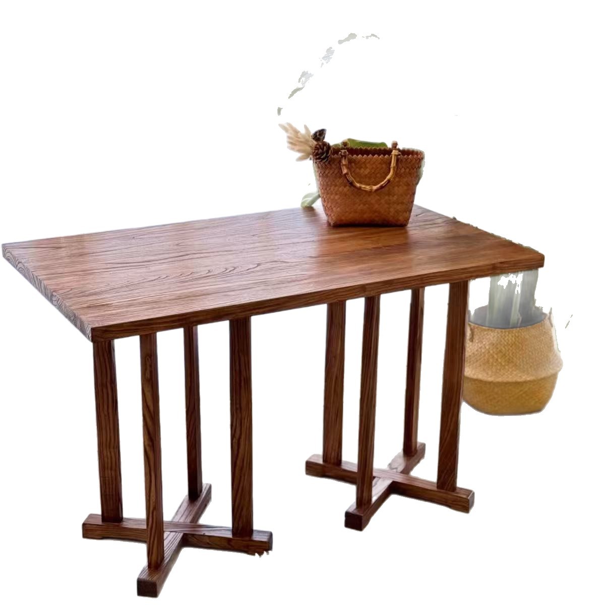 Wabi-Sabi Style Solid Wood Square Table Negotiation Table Medieval Folk Tavern Square Coffee Table Simple Retro Restaurant Round Dining Table