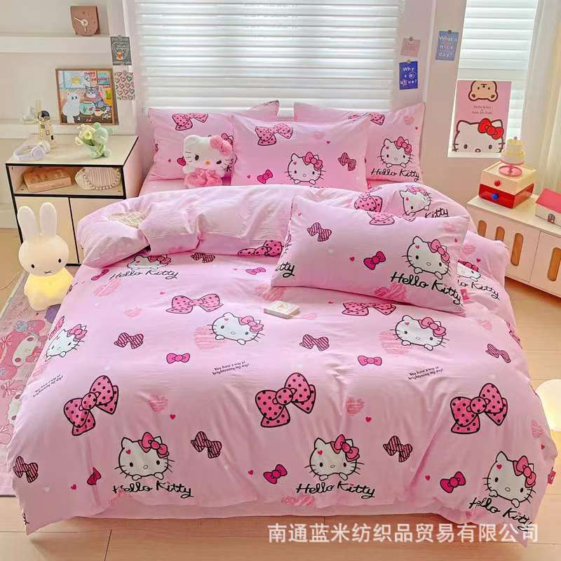 Cross-Border E-Commerce Peach Pink Super Happy Katie Home Four-Piece Set Dormitory Three-Piece Set Nantong Home Textile Bedding Set