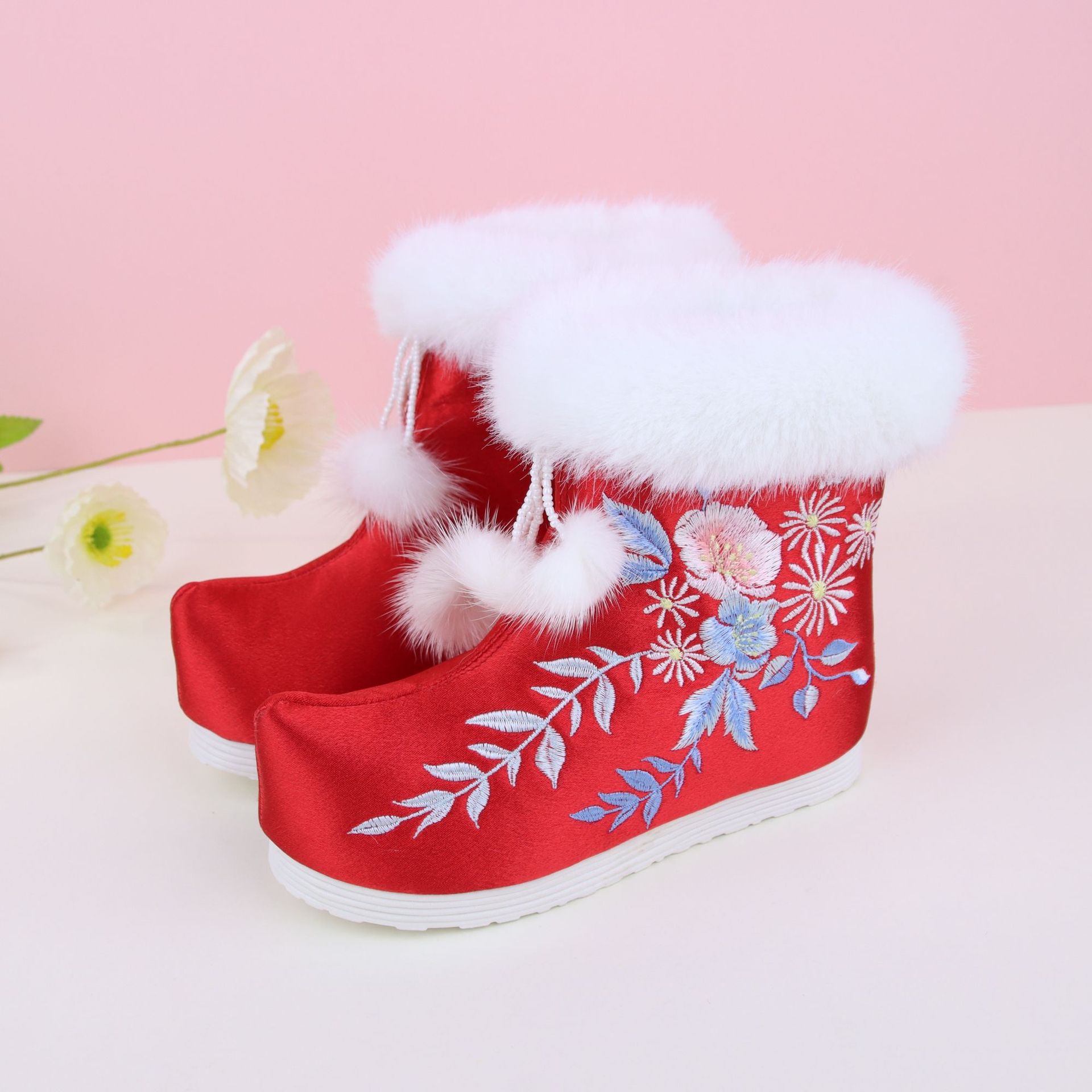 [Xia Zhi] зимние новые детские вышитые ботинки 2023 года утолщенные нескользящие снежные ботинки ханфу для девочек