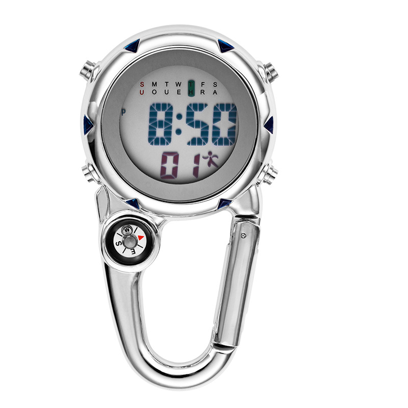 Digital Display carabiner watch luminous multi-function electronic wall watch work learning timing alarm clock compass waist watch