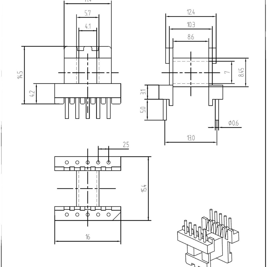 Manufacturers supply EE16 horizontal thickened widened 5+5, magnetic core increased 7MM, row distance 13mm Bakelite skeleton