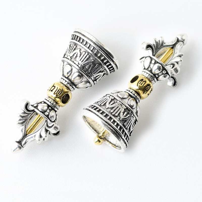 Two-color Six-character Mantra King Kong Bell Pestle Alloy Plated Ancient Silver Bodhi Hand Beaded Daming Mantra DIY Pendant Accessories