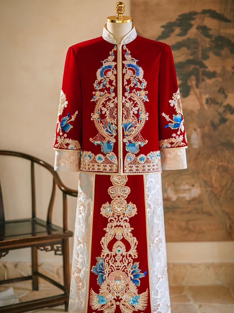 Men's Xiuhe Suit 2024 Chinese-Style Groom Wedding Toast Dress Dragon and Phoenix Robe Men's Tang Suit Xiuhe Kimono Chinese Style