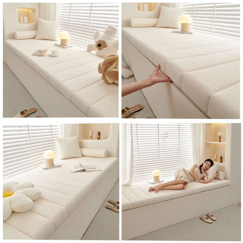 High-End Cream-Style Bay Window Cushion, Teddy Velvet Piano Key Design, Removable and Washable Window Sill Mat, Master Bedroom Balcony Seat Cushion